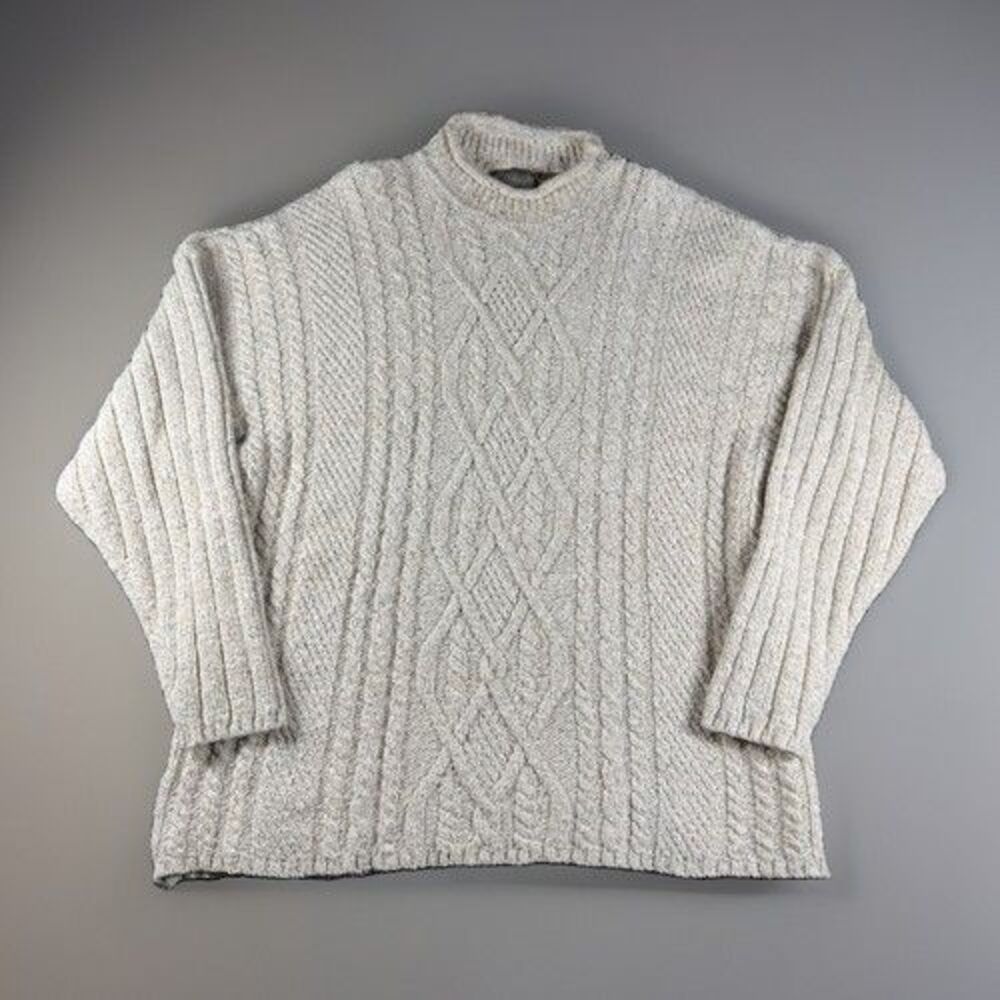 Vtg 90s Structure Le Collezioni Cable Knit Sweater Mens XL Cotton Wool Oatmeal